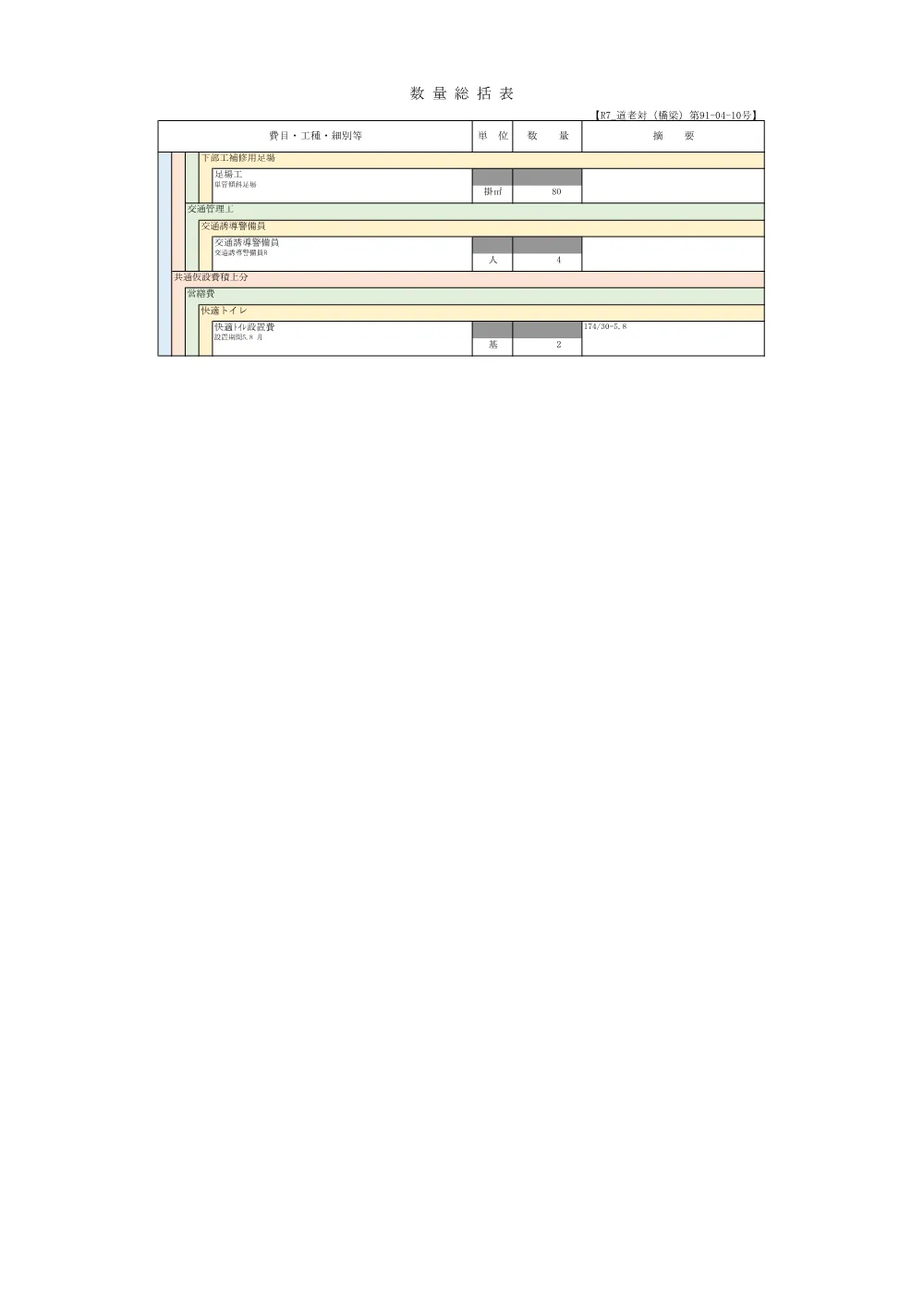 R07道老対（橋梁）91-04-10数量総括表.pdf 2ページ目のプレビュー