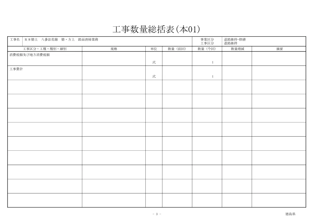 Ｒ８徳土 八多法花線 徳・方上 路面清掃業務（数量総括表）.pdf 3ページ目のプレビュー