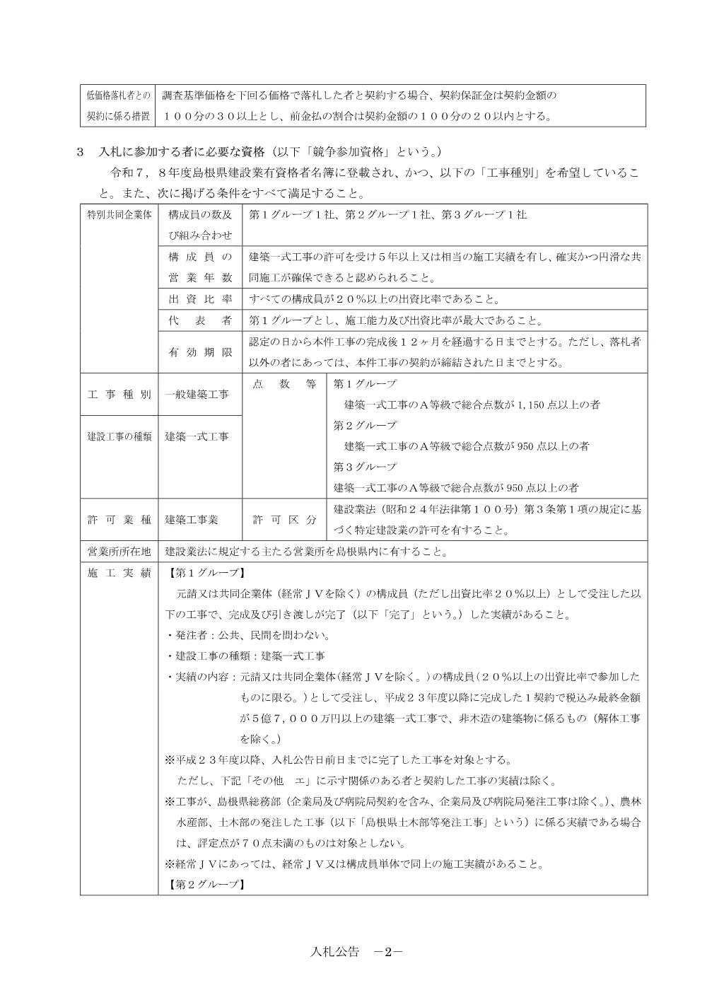 01 入札公告・入札説明書・技術資料（浜山公園陸上競技場メインスタンド増築外（建築）工事）.pdf 2ページ目のプレビュー