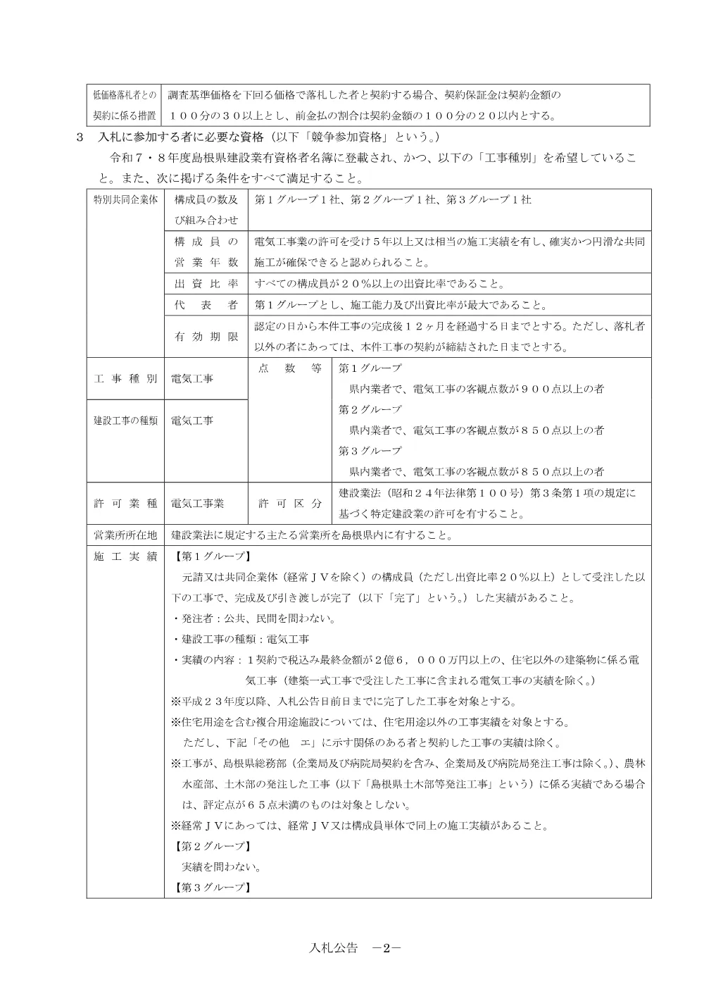 01 入札公告・入札説明書・技術資料（浜山公園陸上競技場メインスタンド増築外（電気設備）工事）.pdf 2ページ目のプレビュー