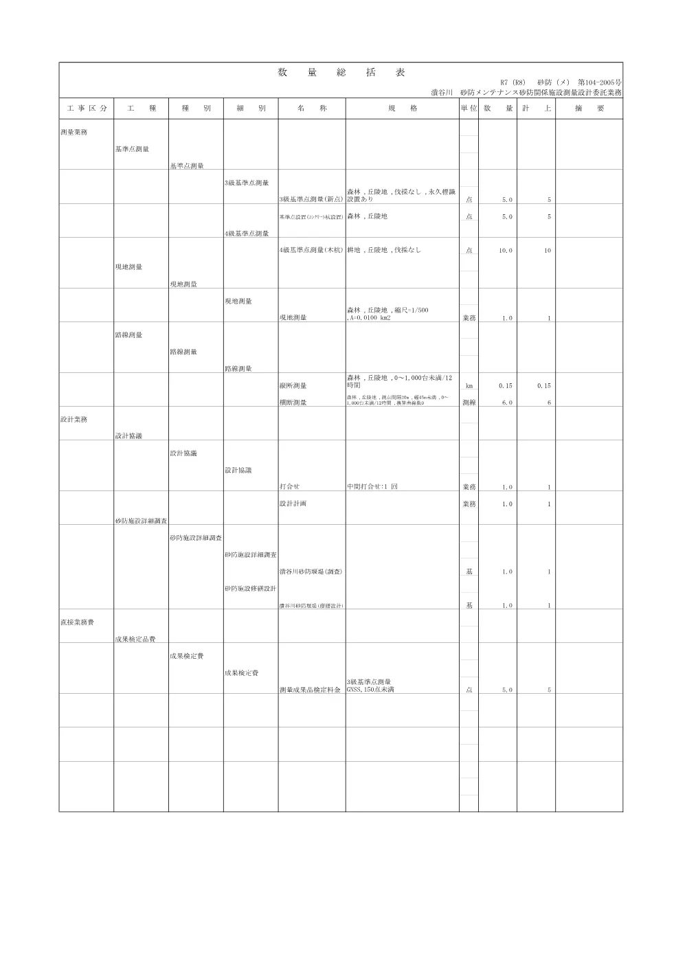 R07砂防（メ）104-2005(数量総括表).pdf 2ページ目のプレビュー