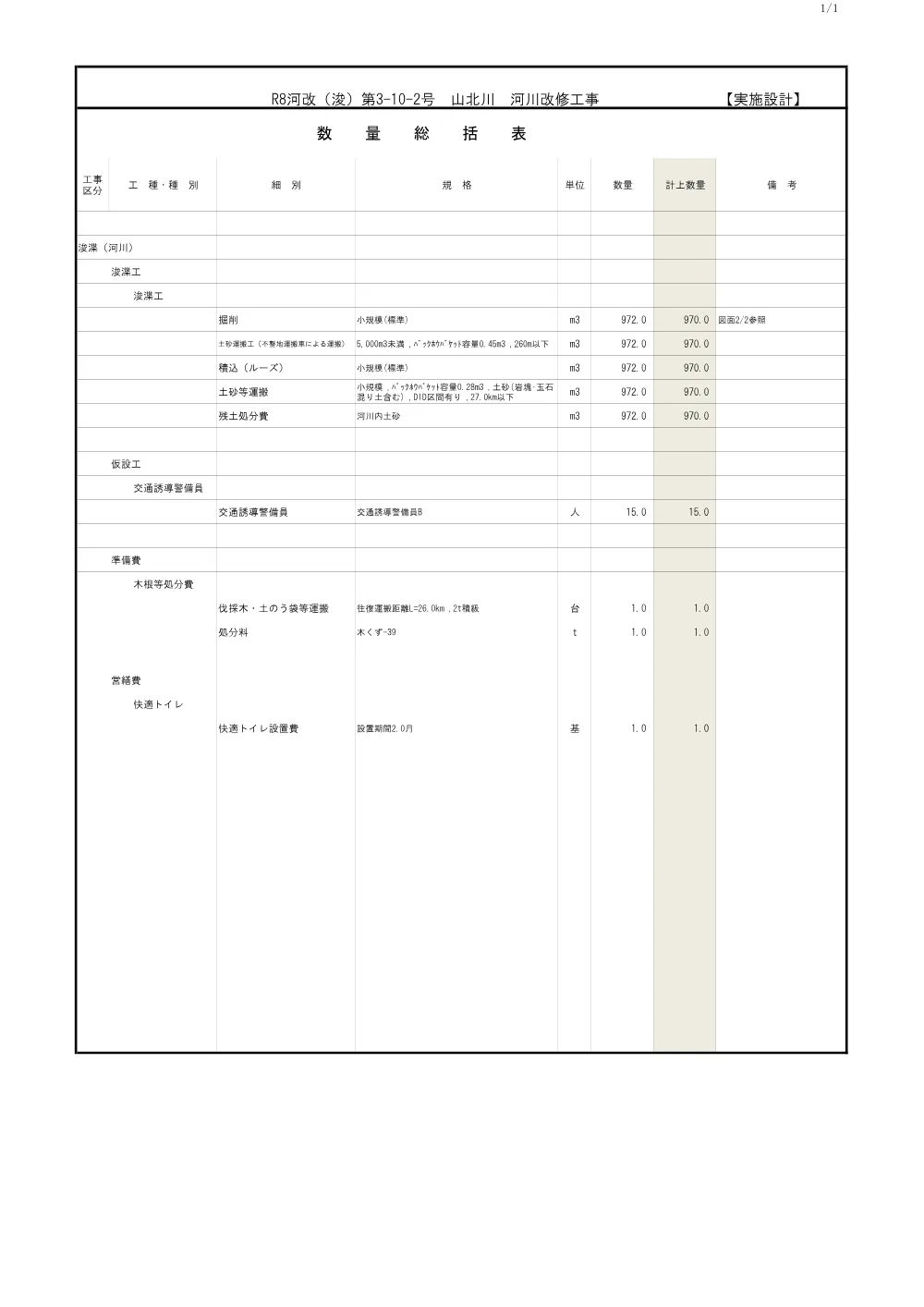 R08河改（浚）3-10-2(数量計算書)実施.pdf 1ページ目のプレビュー