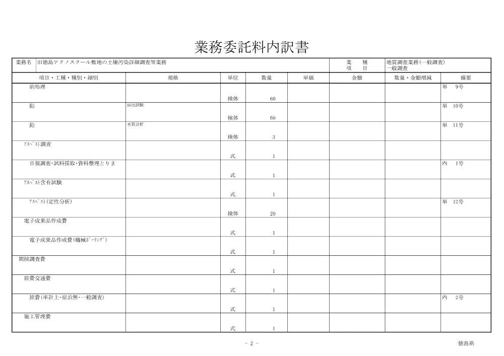 機密性１｜旧徳島テクノスクール敷地の土壌汚染詳細調査等業務（見積参考資料）.pdf 3ページ目のプレビュー