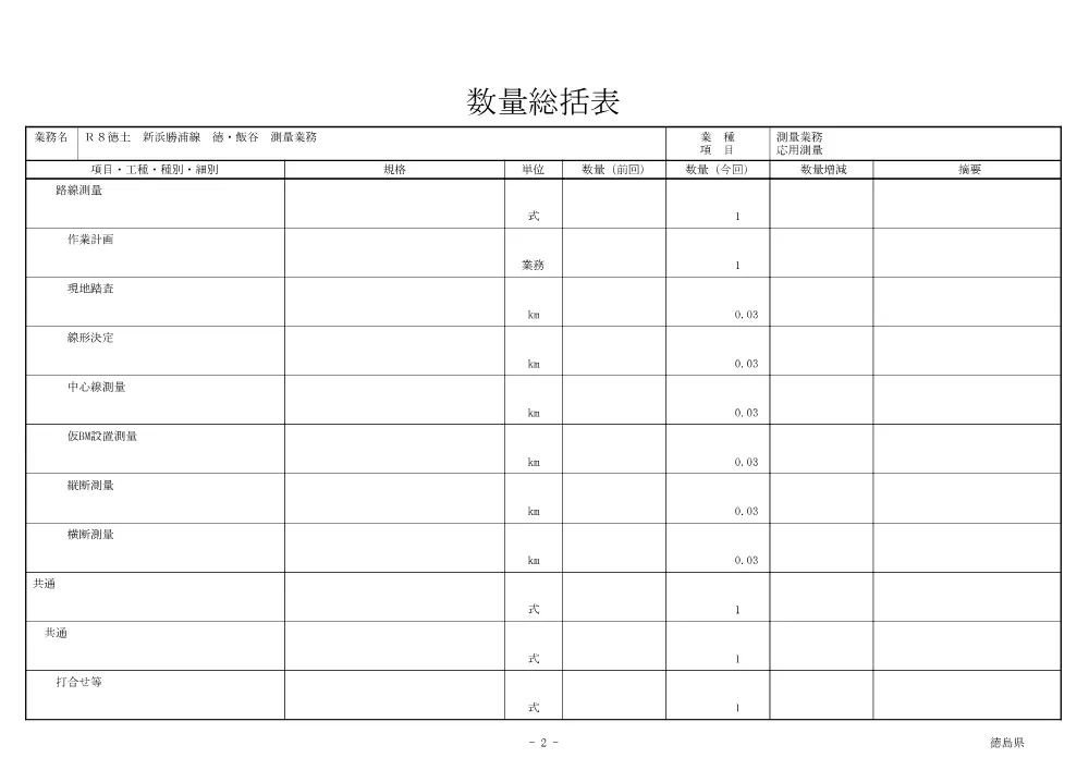 Ｒ８徳土 新浜勝浦線 徳・飯谷 測量業務（数量総括表）.pdf 2ページ目のプレビュー