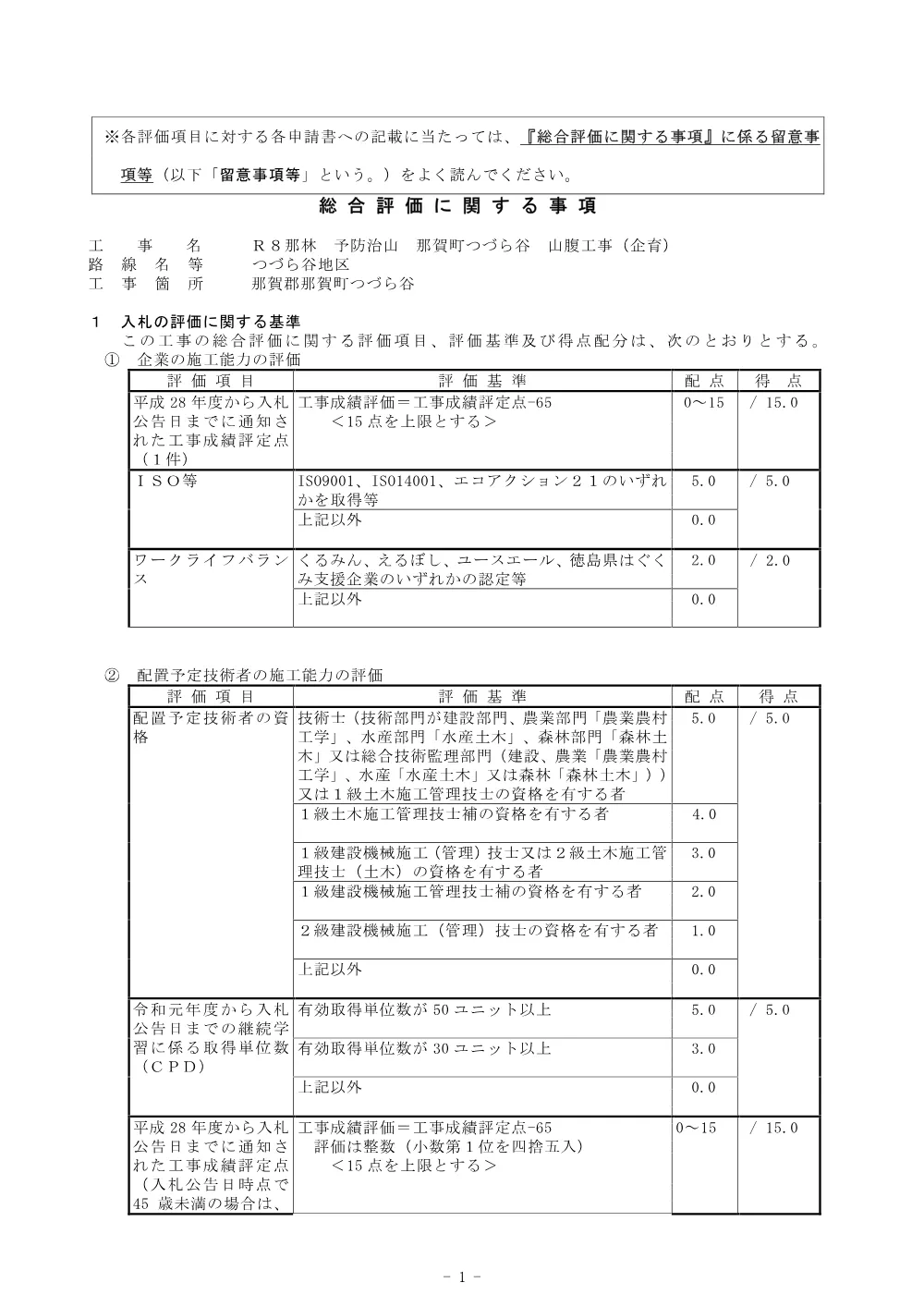 Ｒ８那林 予防治山 那賀町つづら谷 山腹工事（企育）（総合評価に関する事項）.pdf 1ページ目のプレビュー