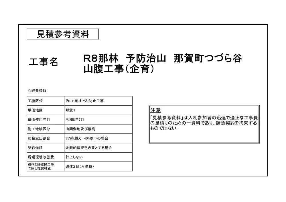 Ｒ８那林 予防治山 那賀町つづら谷 山腹工事（企育）（見積参考資料）.pdf 1ページ目のプレビュー