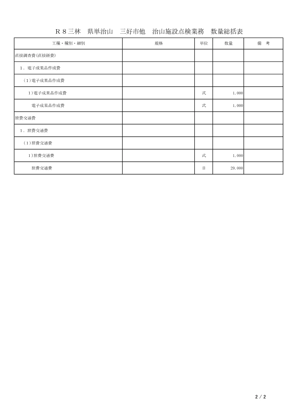 Ｒ８三林 県単治山 三好市他 治山施設点検業務（数量総括表）.pdf 2ページ目のプレビュー