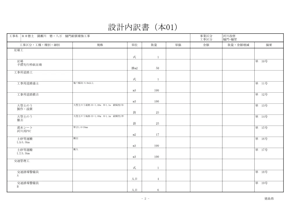 機密性１｜Ｒ８徳土 園瀬川 徳・八万 樋門耐震補強工事(見積参考資料).pdf 3ページ目のプレビュー