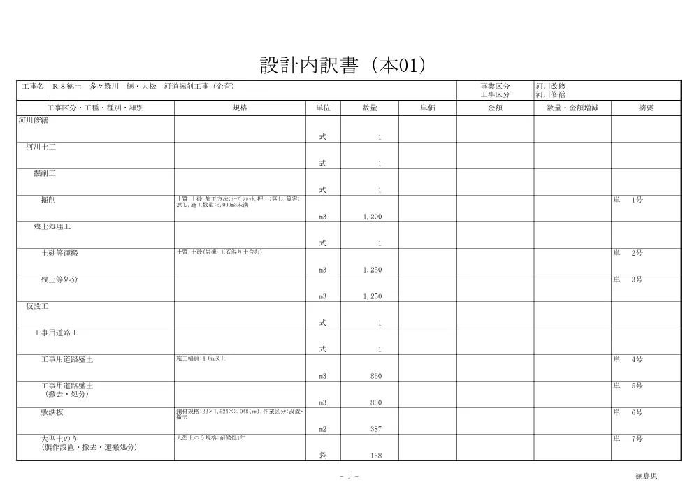 機密性１｜Ｒ８徳土 多々羅川 徳・大松 河道掘削工事（企育）（見積参考資料）.pdf 2ページ目のプレビュー