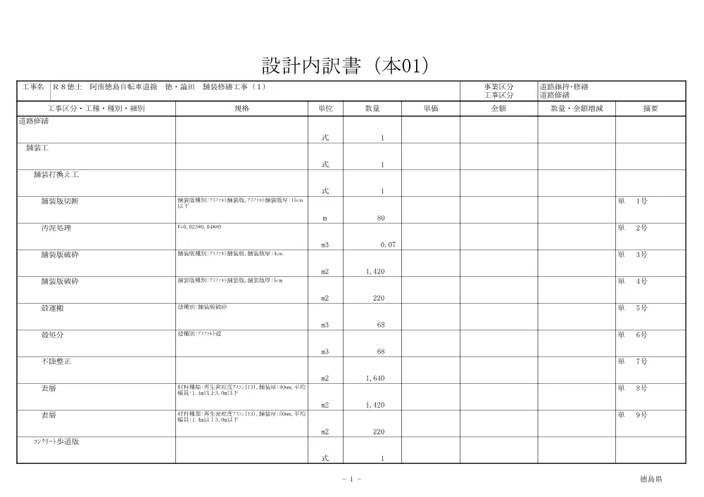Ｒ８徳土 阿南徳島自転車道線 徳・論田 舗装修繕工事（１）（見積参考資料）.pdf 2ページ目のプレビュー