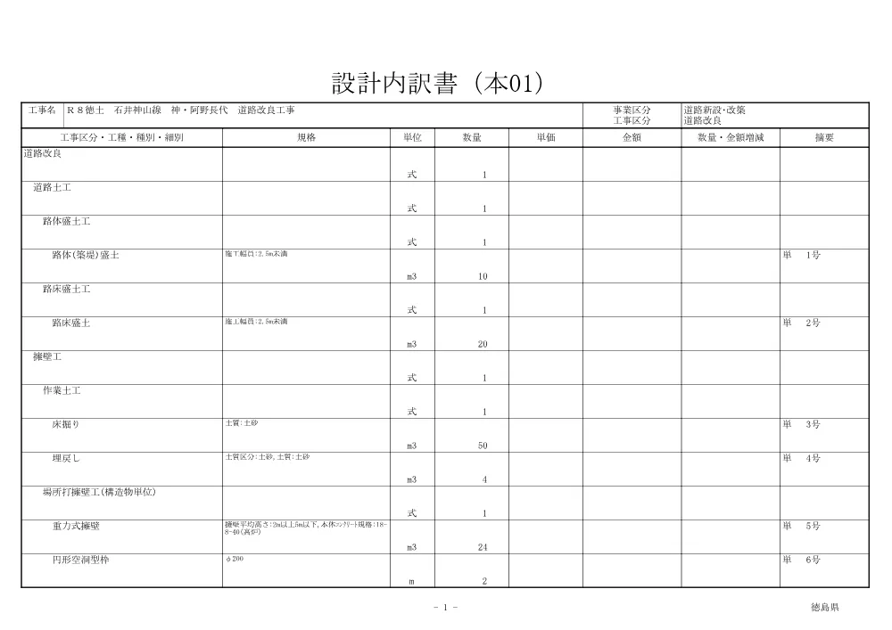 機密性１｜Ｒ８徳土 石井神山線 神・阿野長代 道路改良工事（見積参考資料）.pdf 2ページ目のプレビュー