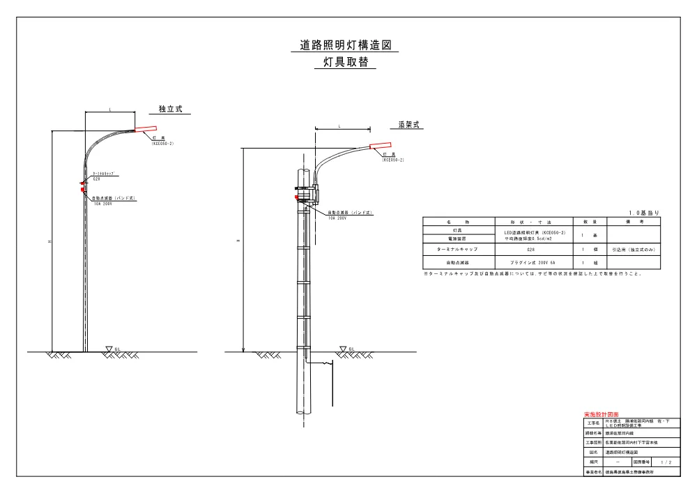 機密性１｜Ｒ８徳土 勝浦佐那河内線 佐・下 ＬＥＤ照明設備工事（設計図面）.pdf 1ページ目のプレビュー