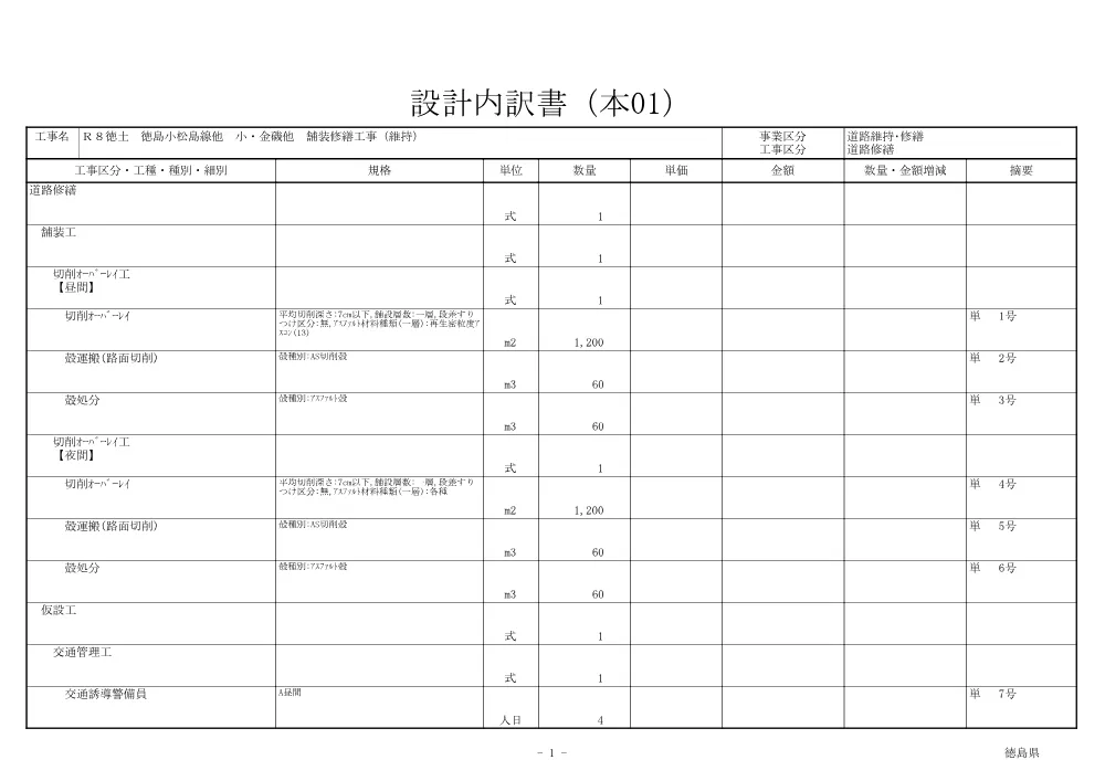 機密性１｜Ｒ８徳土 徳島小松島線他 小・金磯他 舗装修繕工事（維持）（見積参考資料）.pdf 2ページ目のプレビュー
