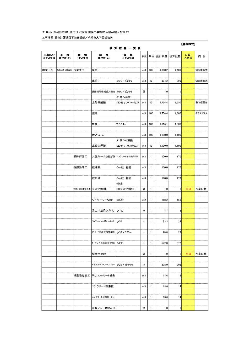06_積算参考資料（６０３１橋台撤去）.pdf 2ページ目のプレビュー