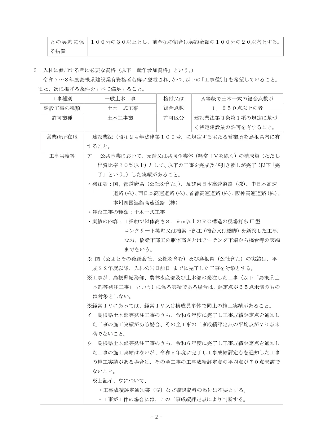 01_入札公告（安来木次線（切川２工区）総合交付金（改築）工事 第６期）.pdf 2ページ目のプレビュー