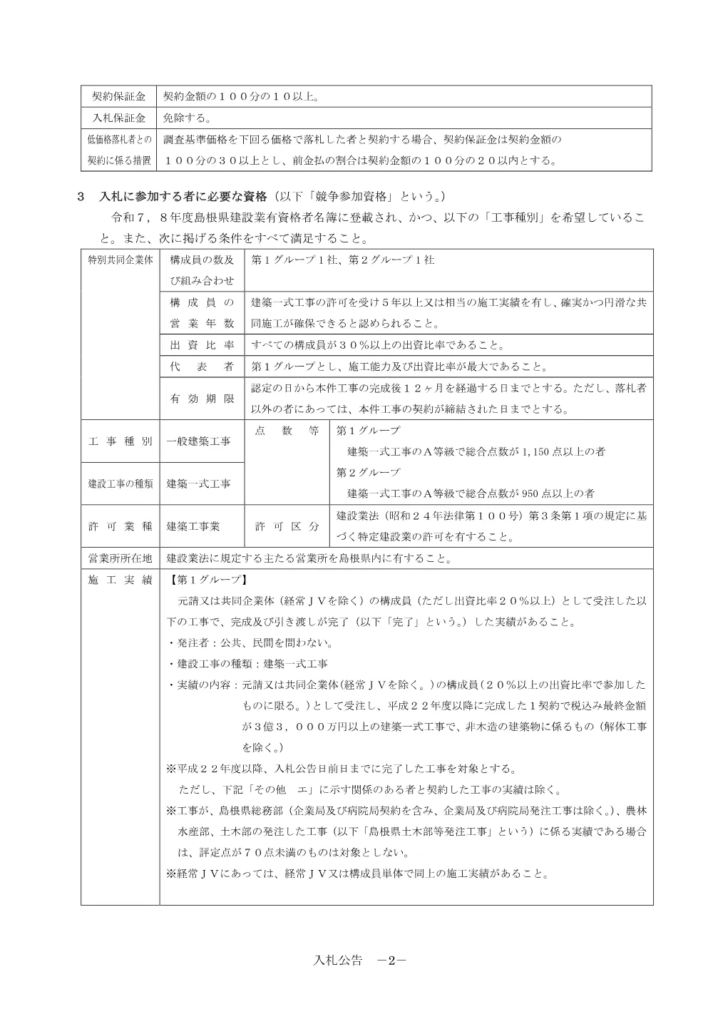 01 入札公告・入札説明書・技術資料（県立プール長寿命化（大規模改修 建築その１）工事）.pdf 2ページ目のプレビュー