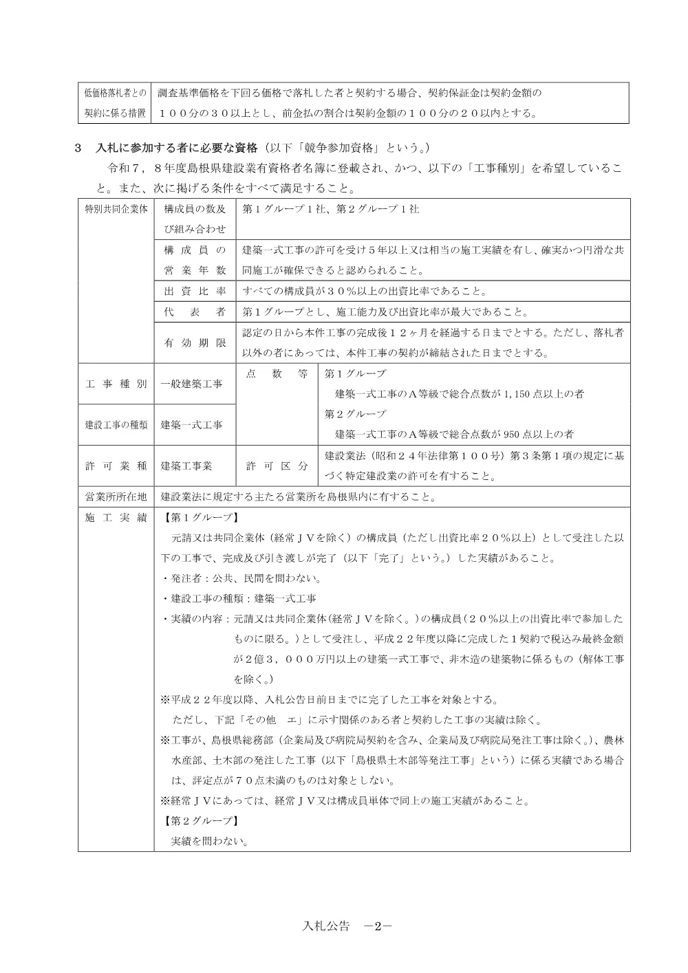 01 入札公告・入札説明書・技術資料（県立プール長寿命化（大規模改修 建築その２）工事）.pdf 2ページ目のプレビュー