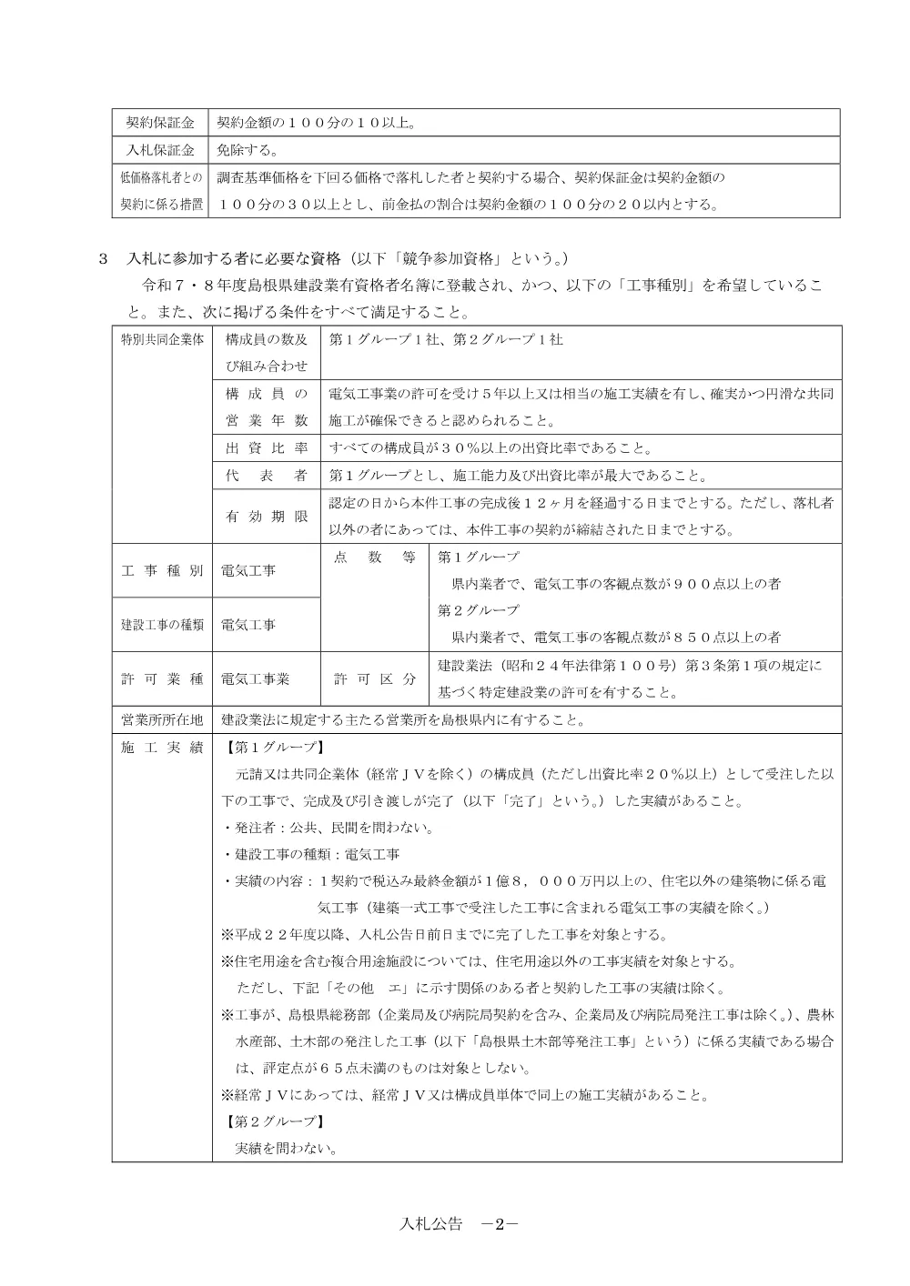 01 入札公告・入札説明書・技術資料（浜田養護学校整備（高等部棟 電気設備）工事）.pdf 2ページ目のプレビュー