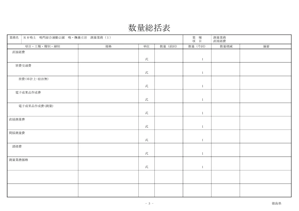 Ｒ８鳴土 鳴門総合運動公園 鳴・撫養立岩 測量業務（１）（数量総括表）.pdf 3ページ目のプレビュー