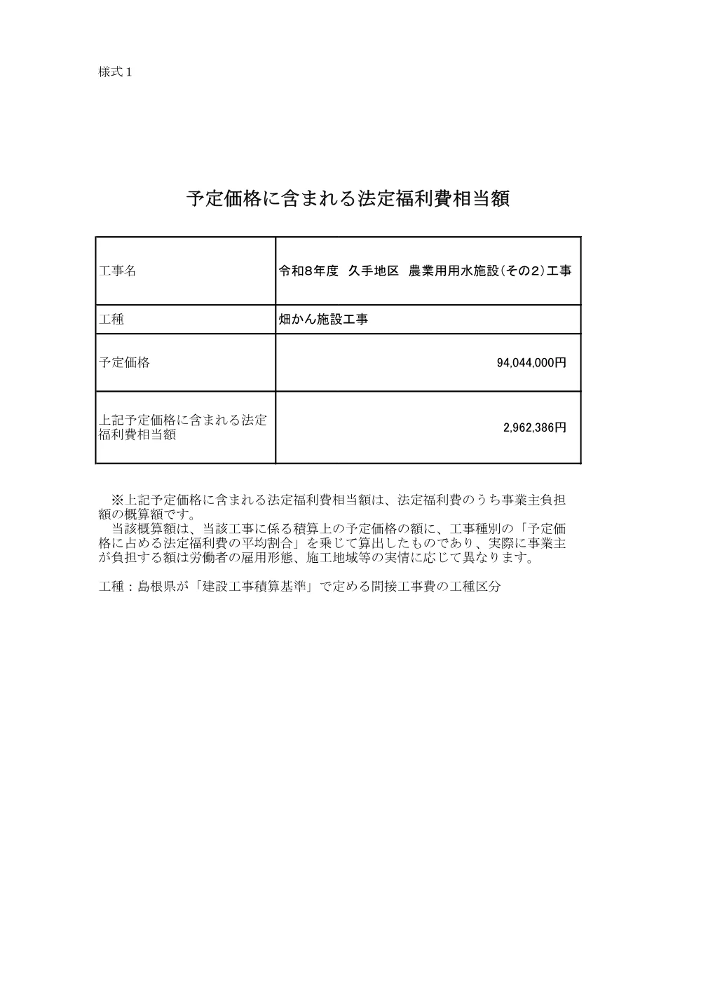 法定福利費相当額 _令和８年度 久手地区 農業用用水施設（その２）工事.pdf 1ページ目のプレビュー