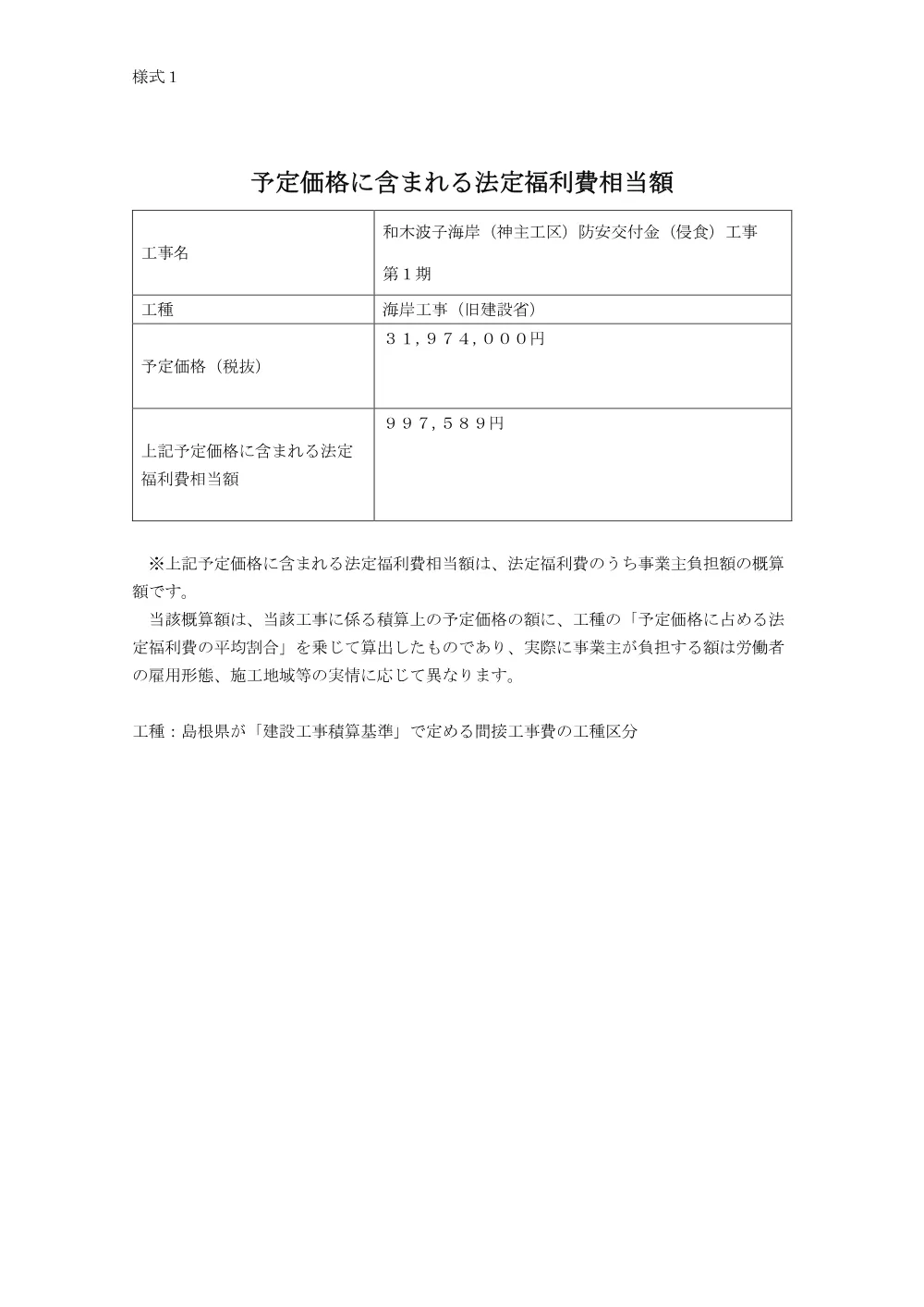 【様式1】予定価格に含まれる法定福利費相当額.pdf 1ページ目のプレビュー