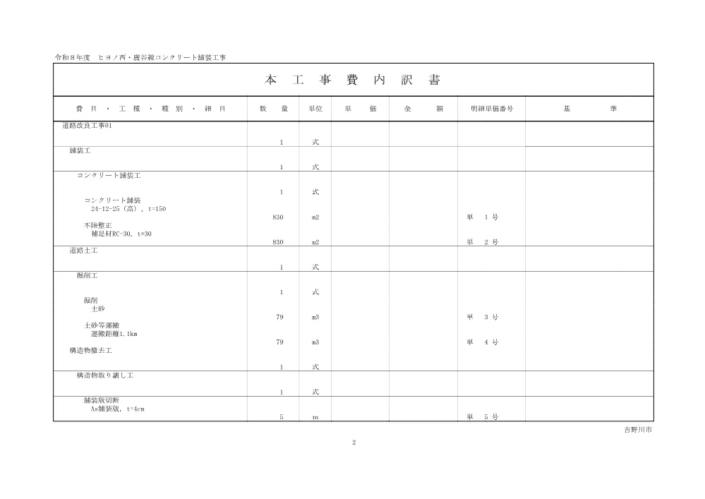 ヒヨノ西・廣谷線コンクリート舗装工事（設計書）.pdf 3ページ目のプレビュー