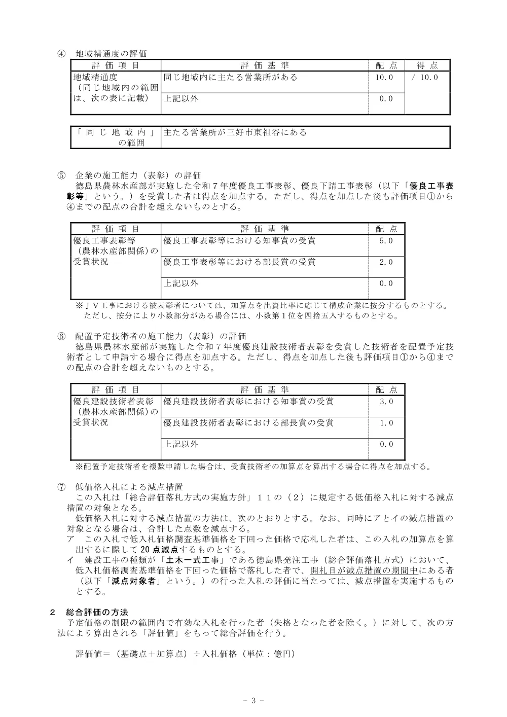 機密性１｜Ｒ８三林 復旧治山 三好市樫尾 渓間工事（企育） 総合評価に関する事項.pdf 3ページ目のプレビュー