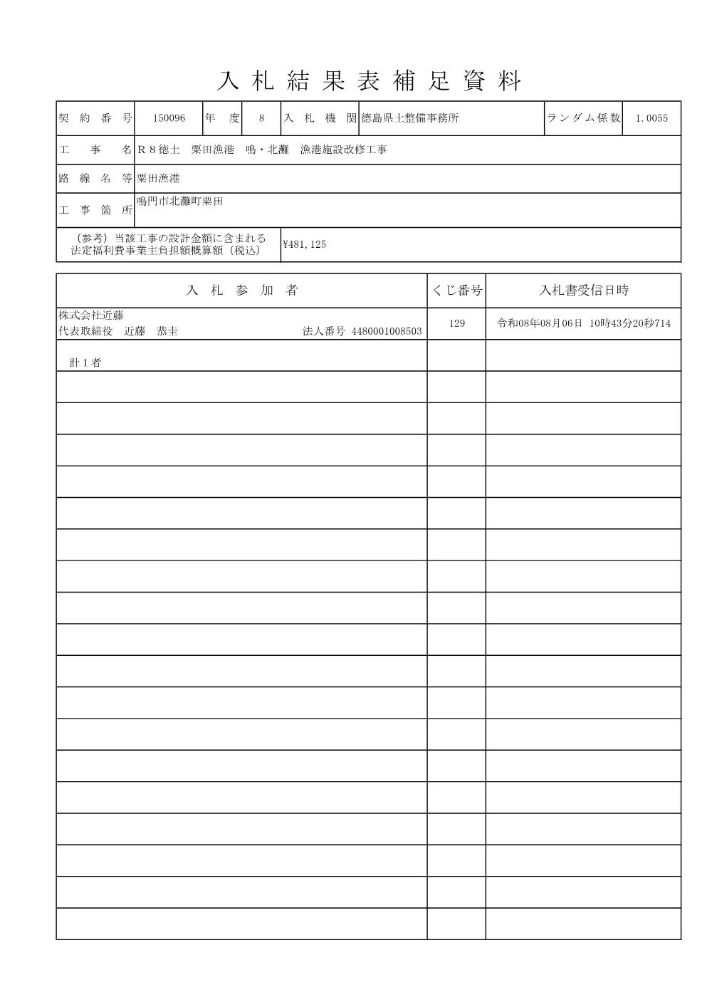 Ｒ８徳土 粟田漁港 鳴・北灘 漁港施設改修工事（入札結果及び補足資料）.pdf 2ページ目のプレビュー