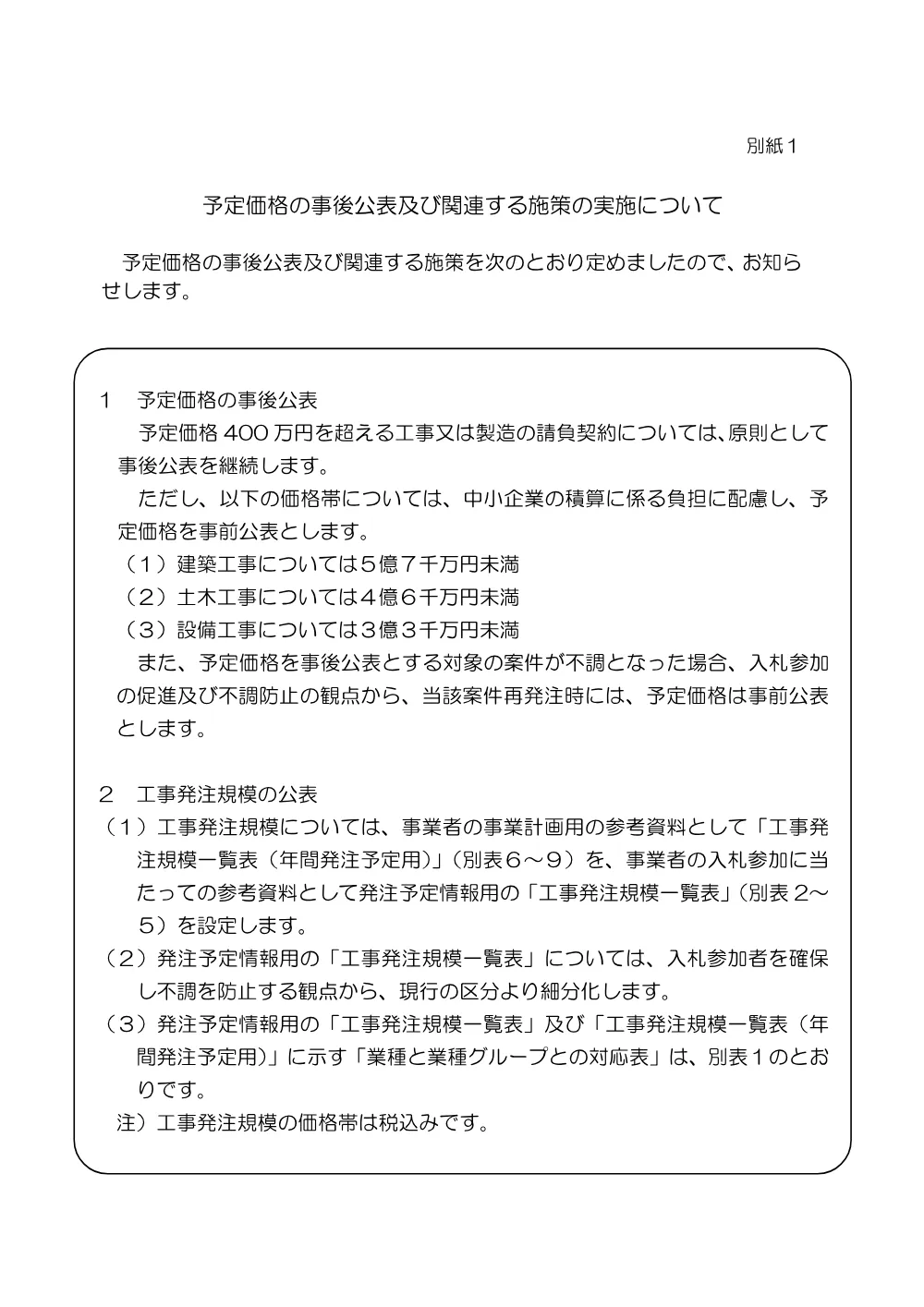 04予定価格の事後公表及び関連する施策の実施について.pdf 1ページ目のプレビュー