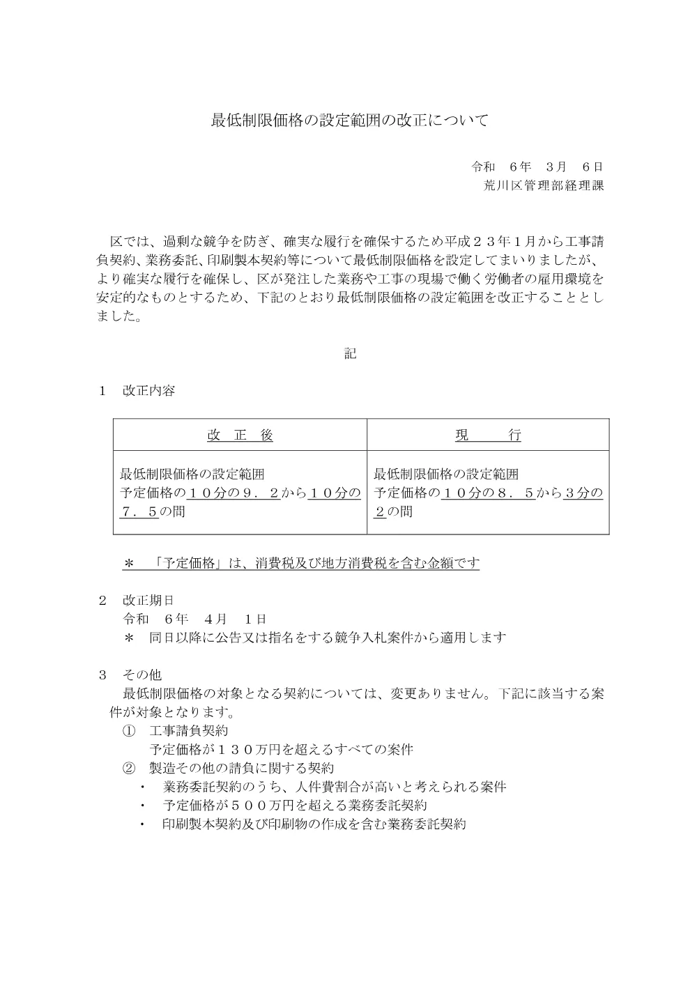 ★最低制限価格について.pdf 2ページ目のプレビュー