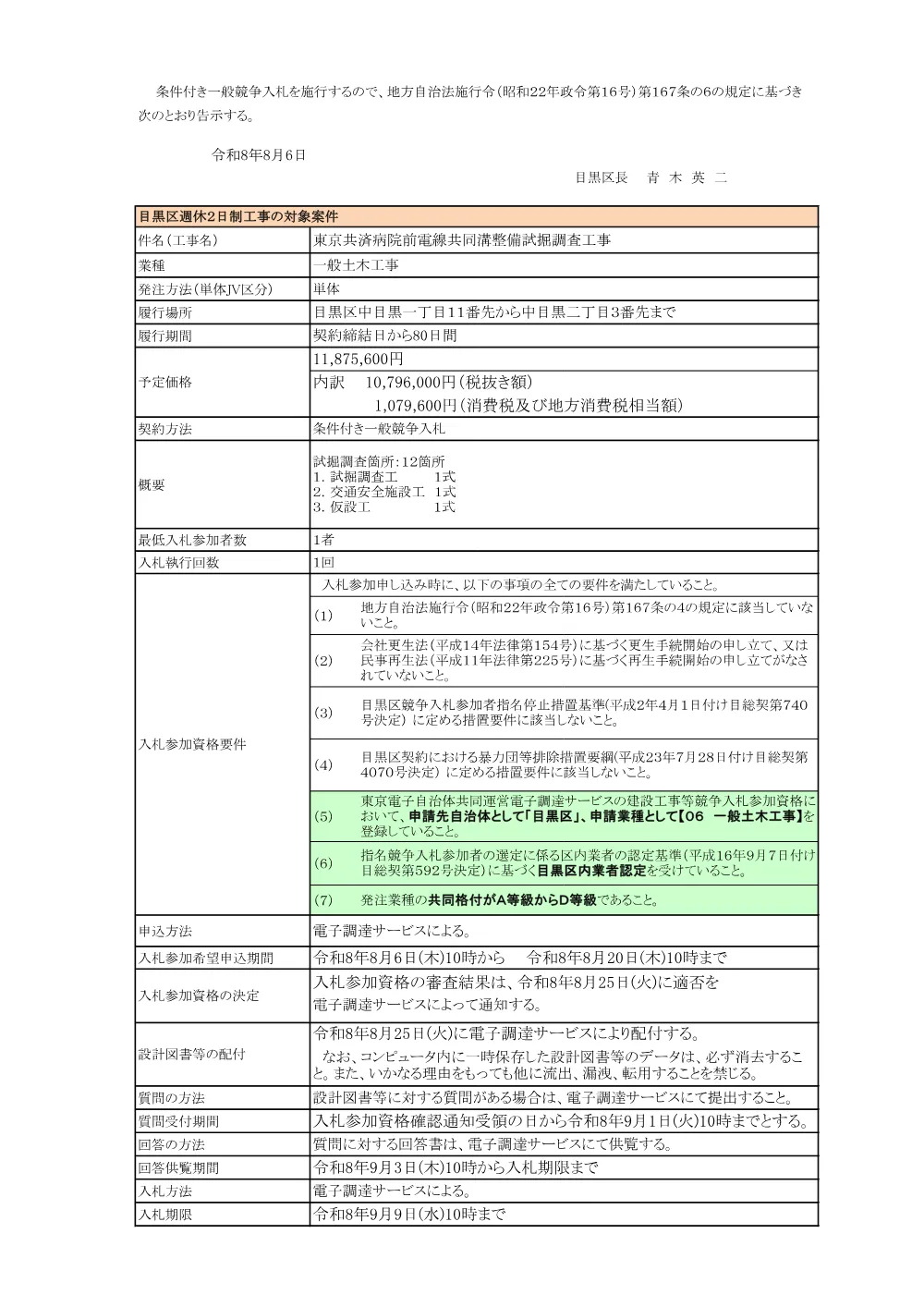 告示文：東京共済病院前電線共同溝整備試掘調査工事.pdf 1ページ目のプレビュー
