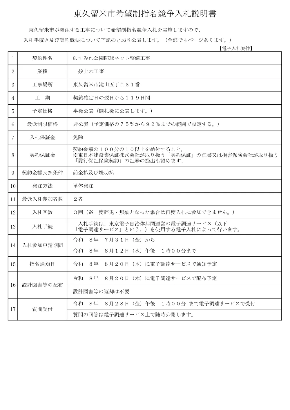 01東久留米市希望制指名競争入札説明書++.pdf 1ページ目のプレビュー