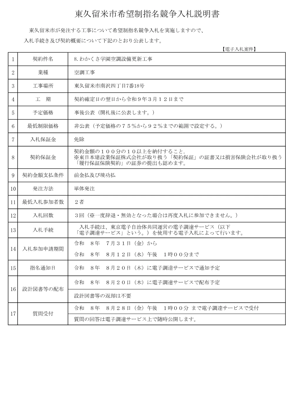 01東久留米市希望制指名競争入札説明書++.pdf 1ページ目のプレビュー
