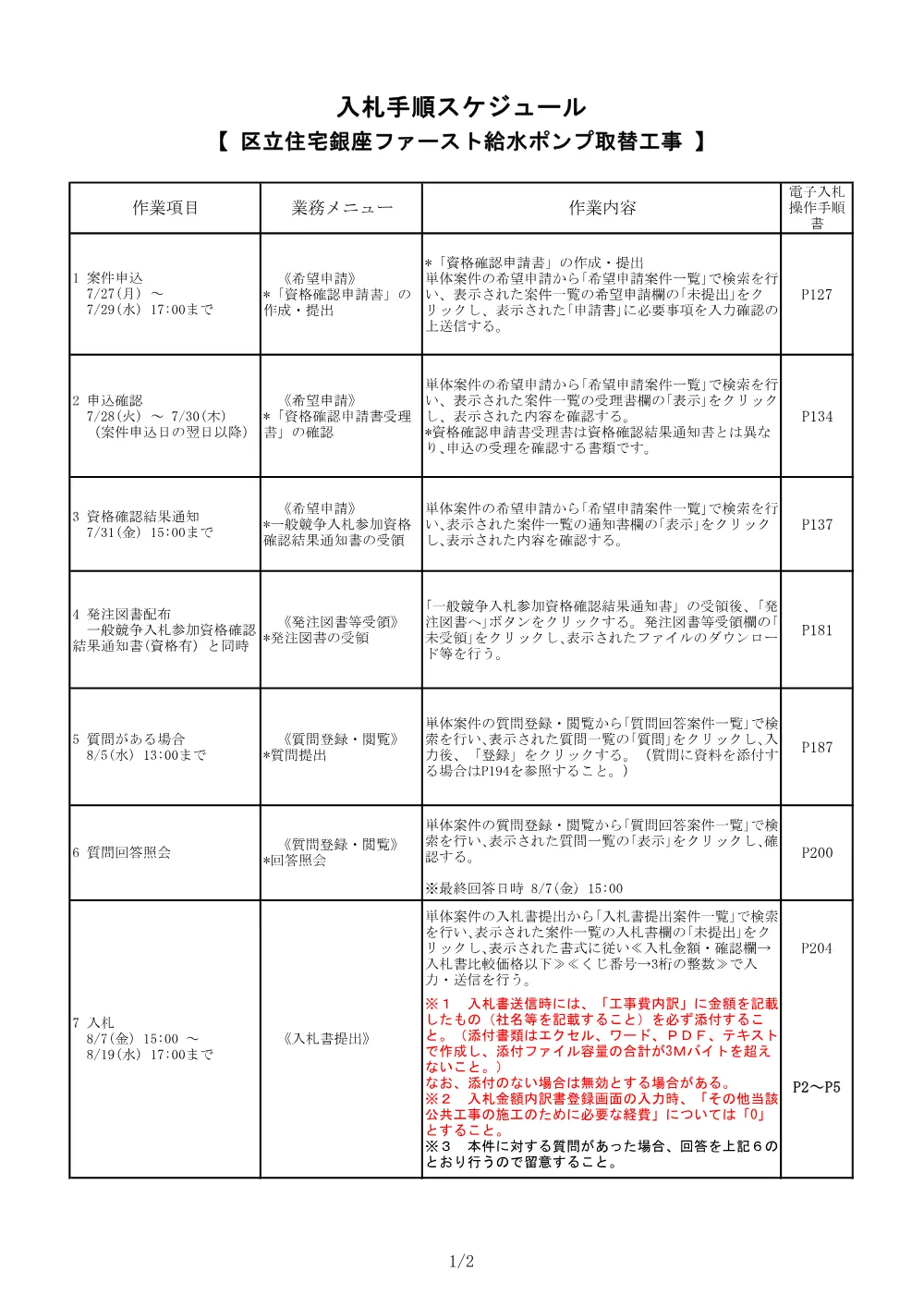 383入札手順スケジュール.pdf 1ページ目のプレビュー
