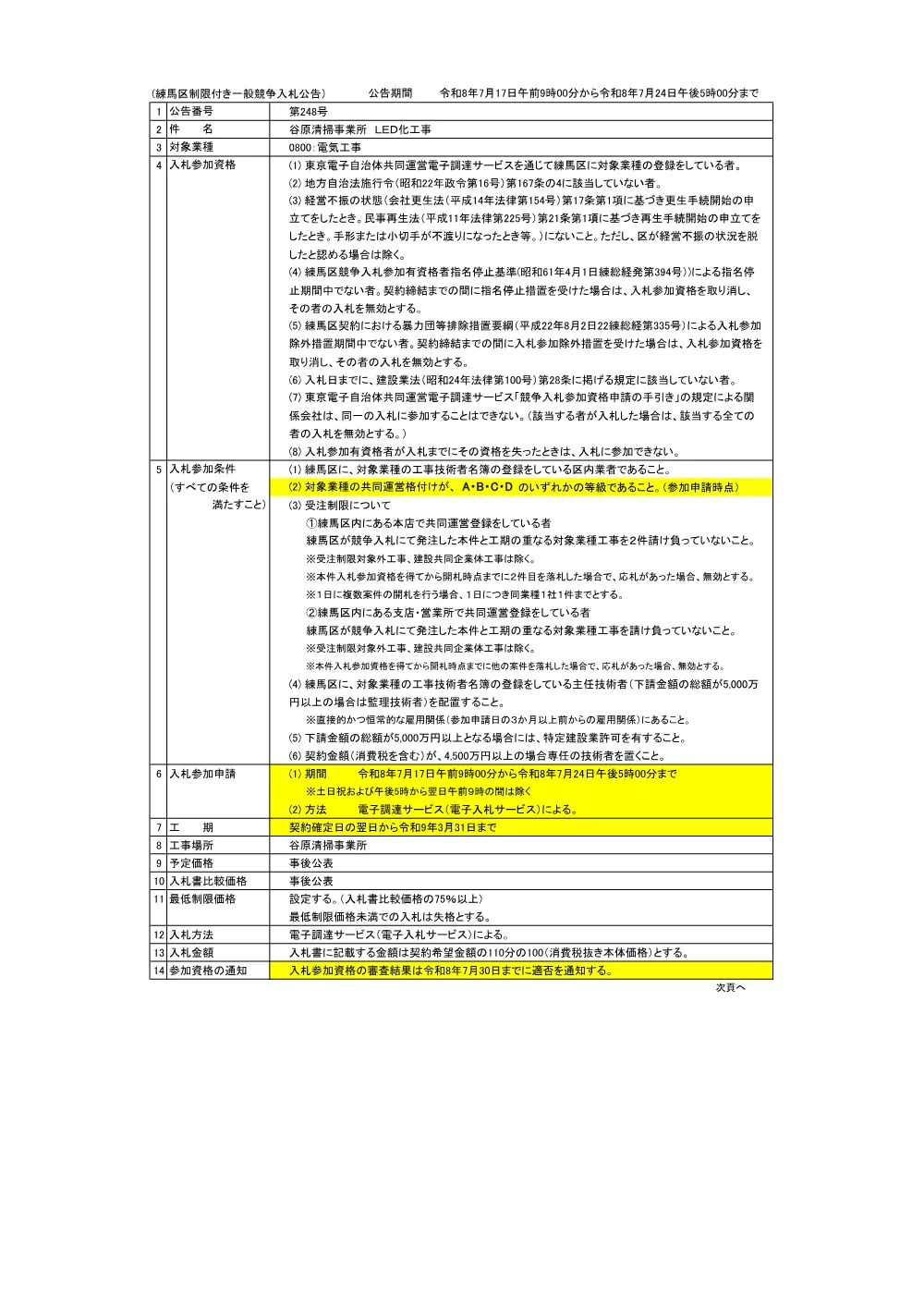 公告書（谷原清掃事業所　LED化工事）.pdf 1ページ目のプレビュー