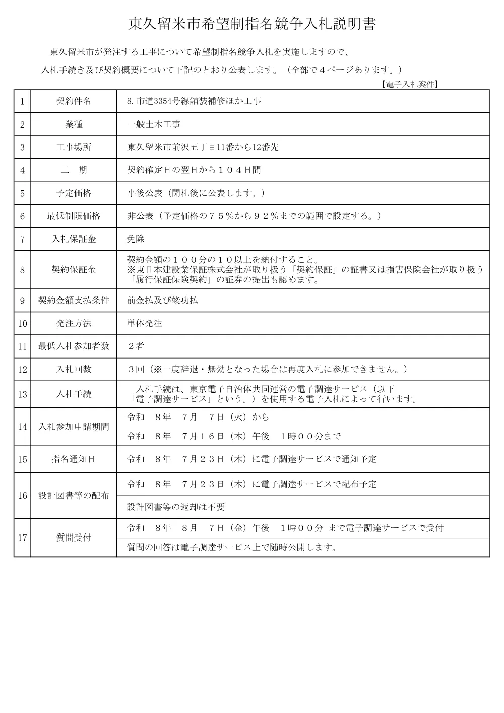 01東久留米市希望制指名競争入札説明書++.pdf 1ページ目のプレビュー