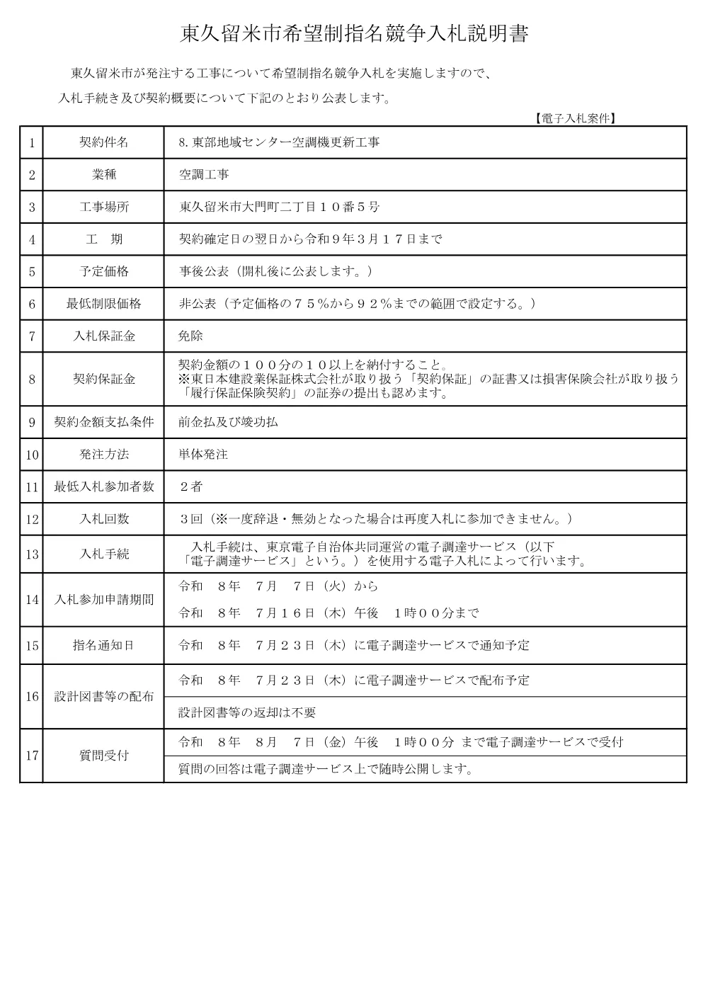 01東久留米市希望制指名競争入札説明書++.pdf 1ページ目のプレビュー