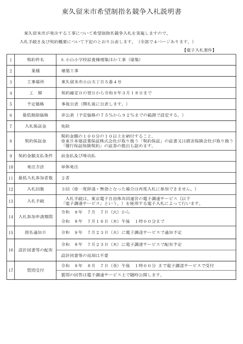 01東久留米市希望制指名競争入札説明書++.pdf 1ページ目のプレビュー