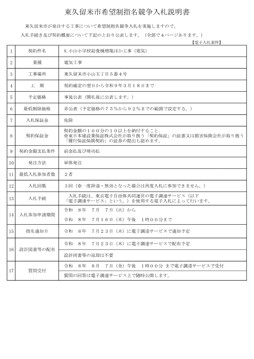 【R7年度以降】東久留米市希望制指名競争入札説明書++.pdf 1ページ目のプレビュー
