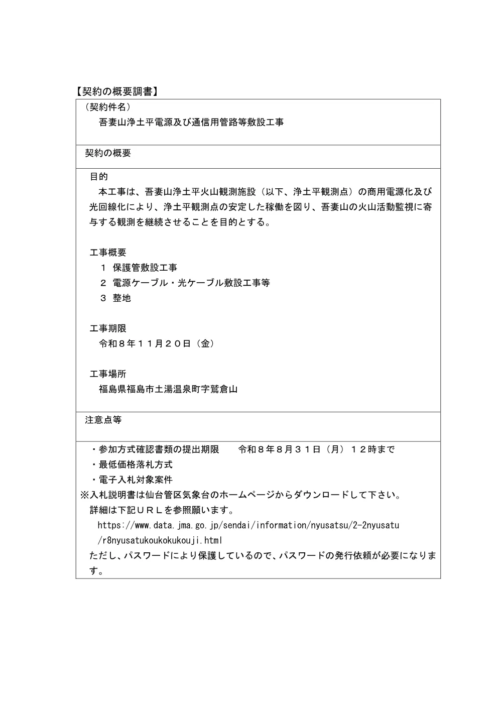 吾妻山浄土平電源及び通信用管路等敷設工事.pdf 2ページ目のプレビュー