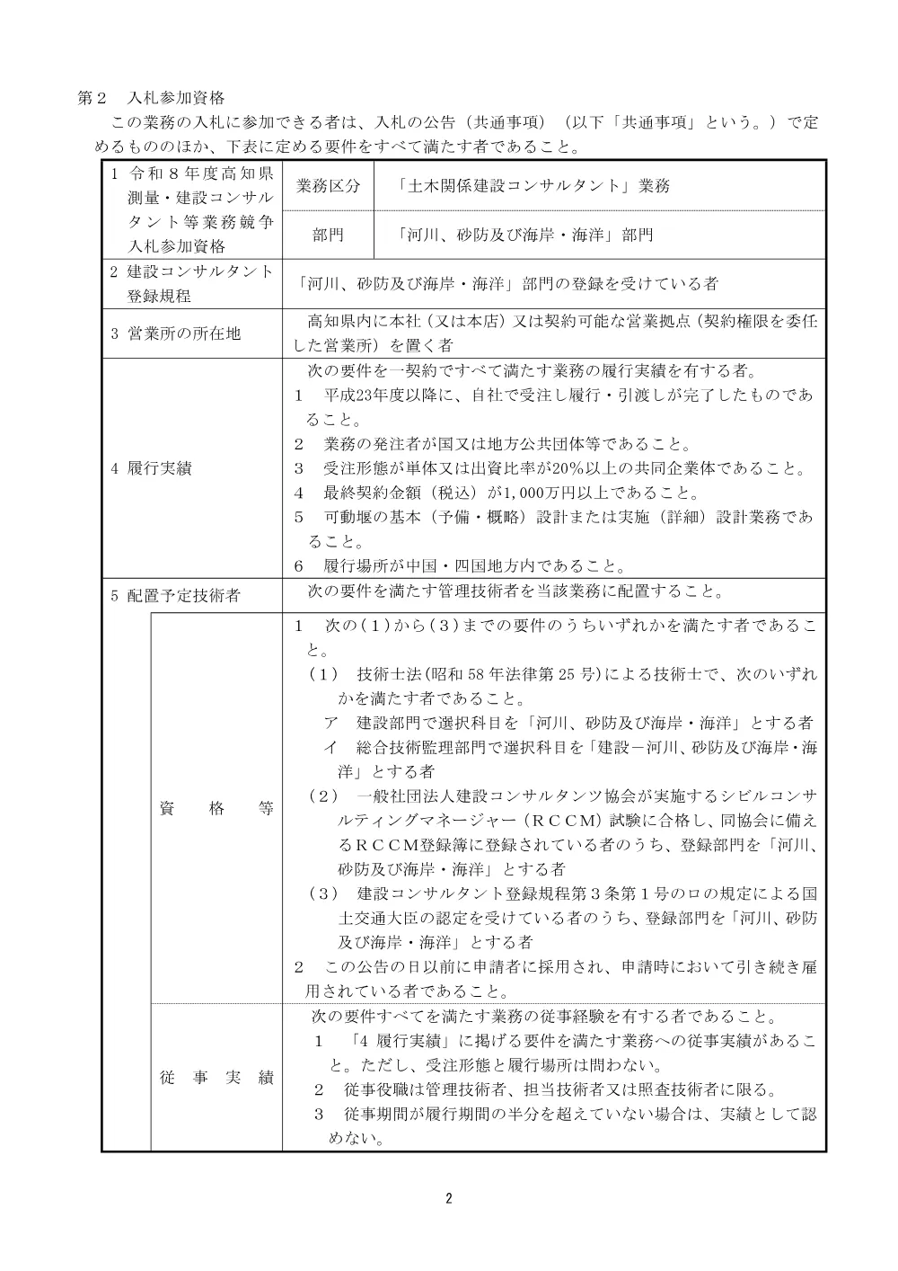 与市明川 可動堰詳細設計委託業務（河改（適）第11-1-1号）（令和8年8月17日公告）.pdf 2ページ目のプレビュー
