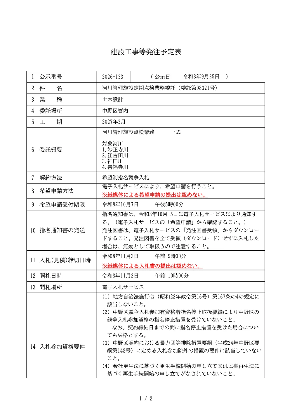 建設工事等発注予定表（河川管理施設定期点検業務委託（委託第08321号））.pdf 1ページ目のプレビュー