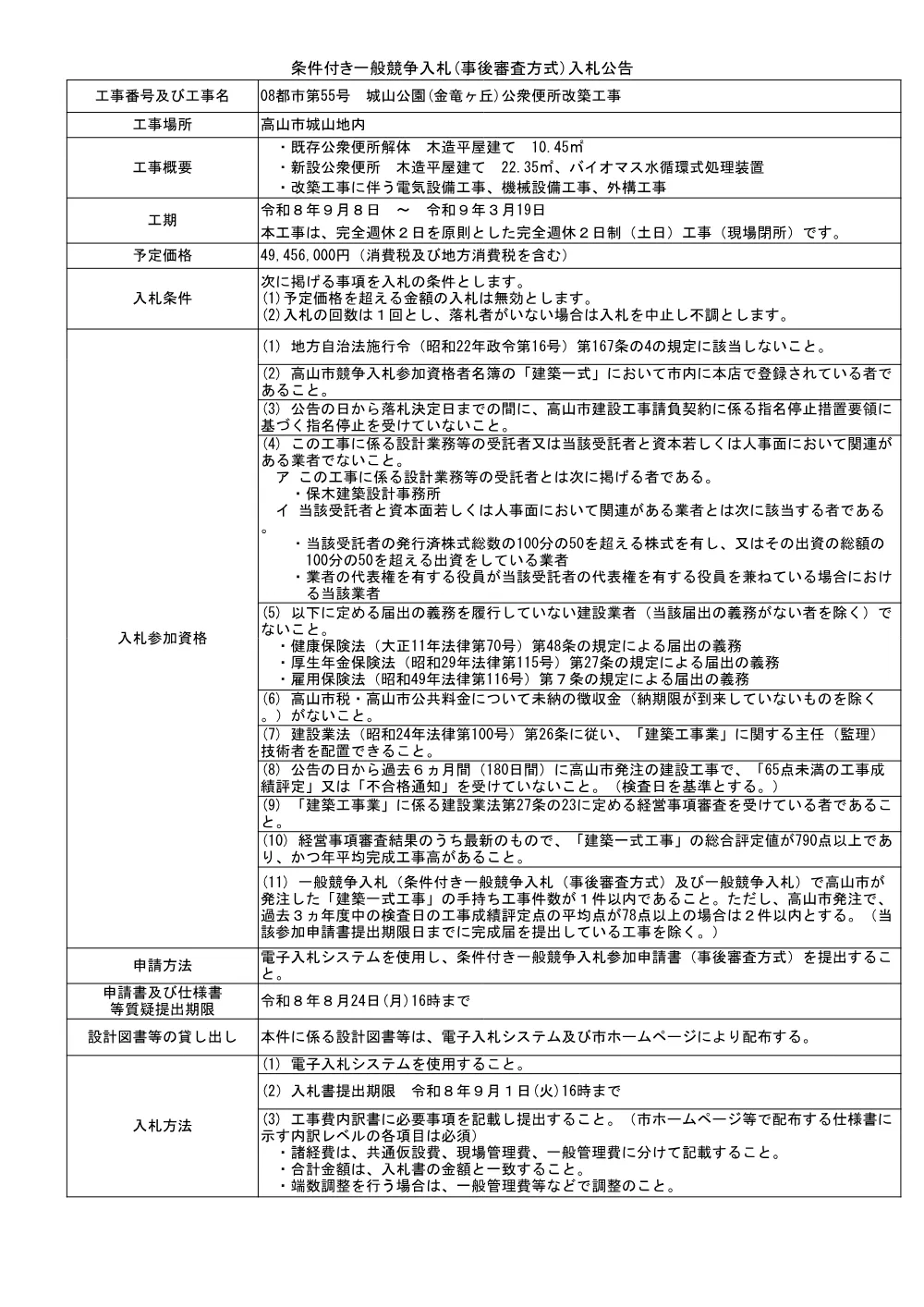08都市第55号城山公園（金竜ヶ丘）公衆便所改築工事.pdf 1ページ目のプレビュー