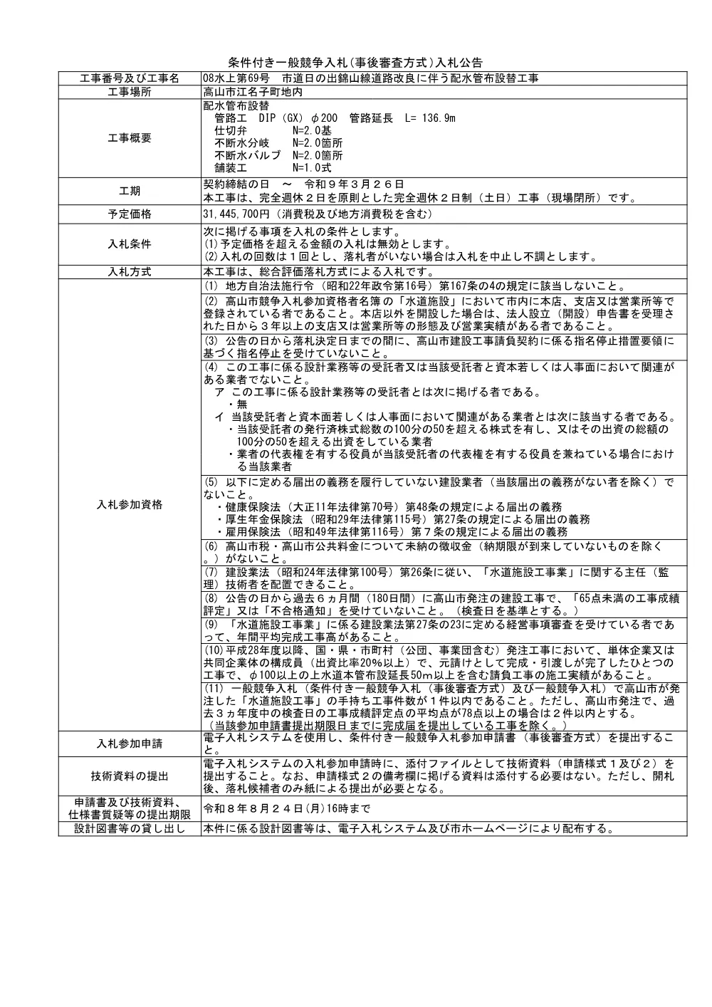 08水上第69号市道日の出錦山線道路改良に伴う配水管布設替工事.pdf 1ページ目のプレビュー