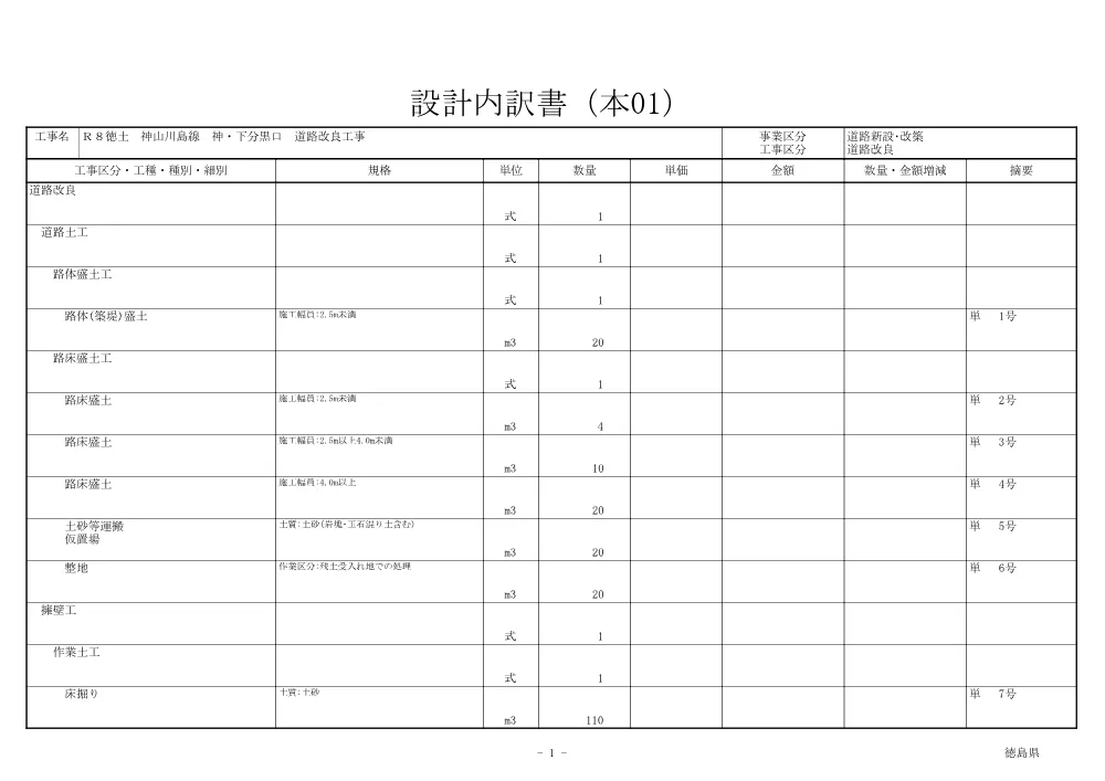 （訂正）Ｒ８徳土 神山川島線 神・下分黒口 道路改良工事（見積参考資料）.pdf 2ページ目のプレビュー