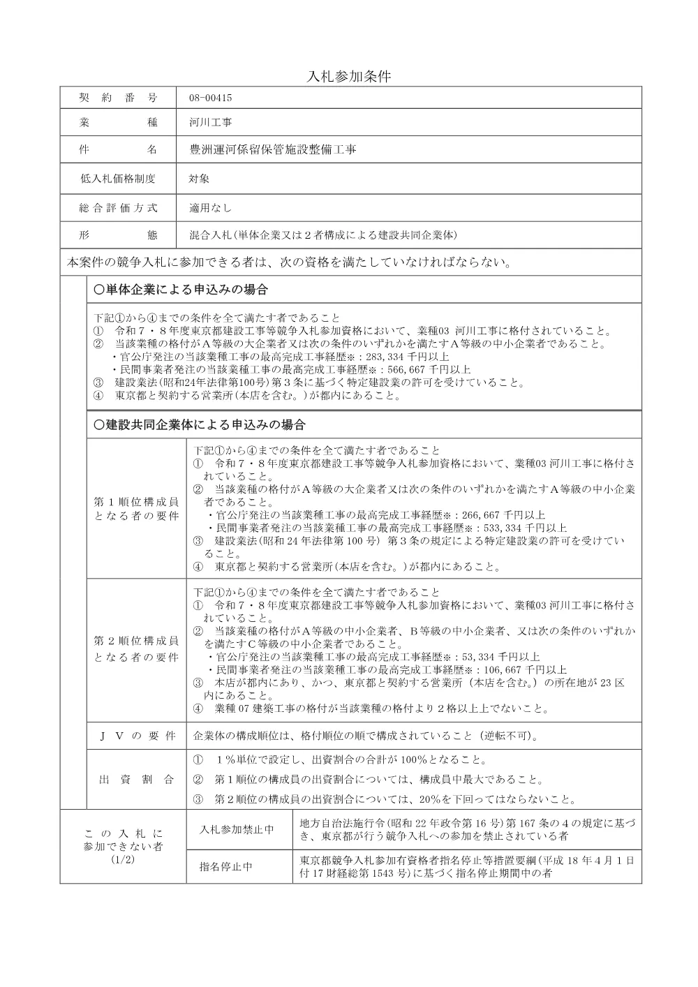 入札参加条件.pdf 1ページ目のプレビュー