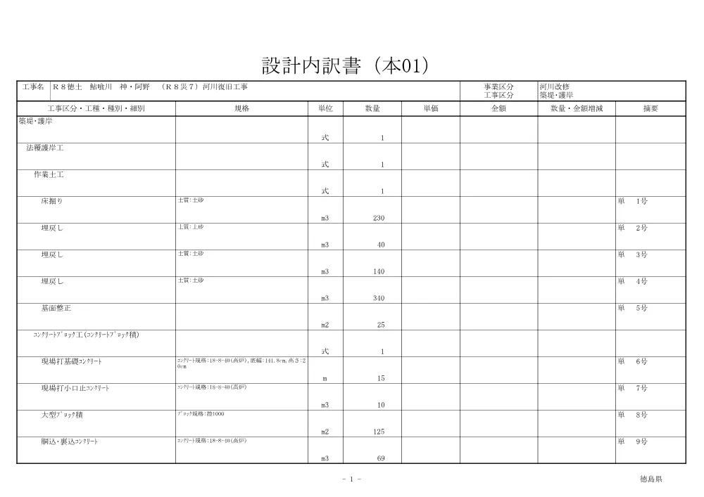 Ｒ８徳土 鮎喰川 神・阿野 （Ｒ８災７）河川復旧工事（見積参考資料）.pdf 2ページ目のプレビュー