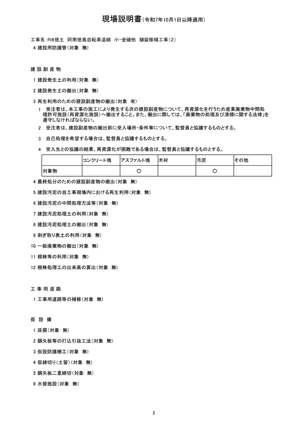 Ｒ８徳土 阿南徳島自転車道線 小・金磯他 舗装修繕工事（２）（現場説明書）.pdf 2ページ目のプレビュー