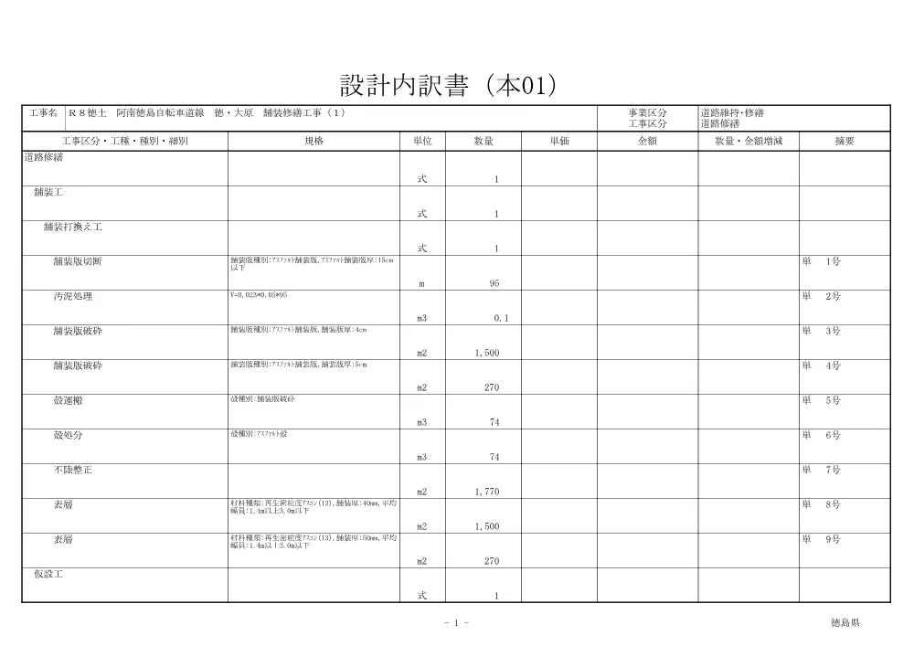 Ｒ８徳土 阿南徳島自転車道線 徳・大原 舗装修繕工事（１）（見積参考資料）.pdf 2ページ目のプレビュー