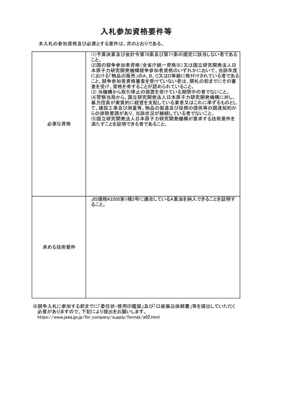 【電子入札】【電子契約】人形峠環境技術センターA重油の購入（第3四半期）.pdf 2ページ目のプレビュー